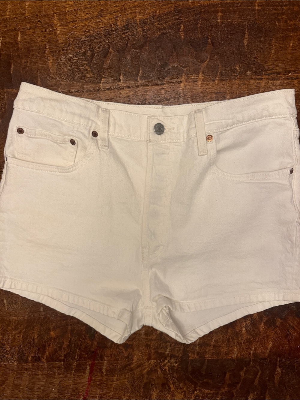 Classic White Levi's Denim Shorts, Button Fly, Size 14